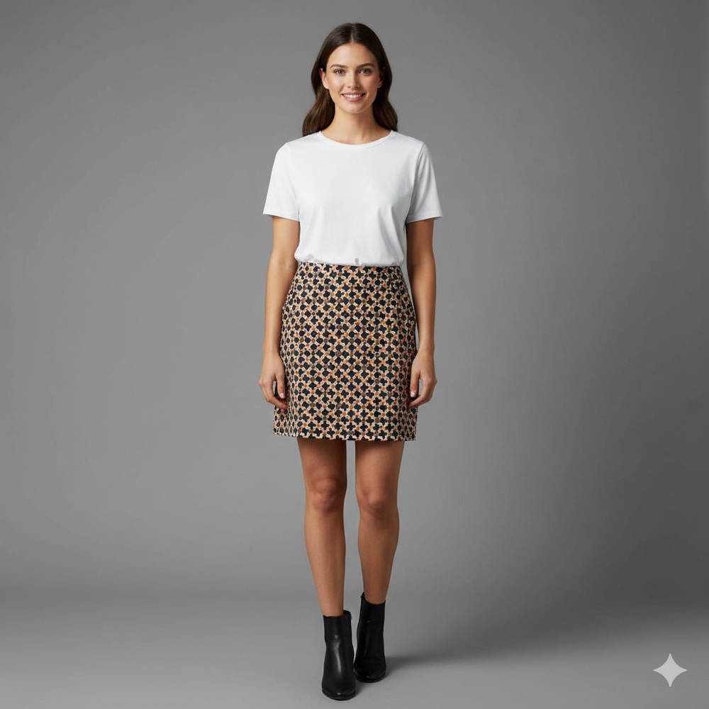 TALBOT’S Geometric Tile Print A-line Pencil Skirt in Orange Navy Brown Size 16P